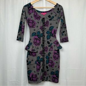 Betsey Johnson Spider Rose Peplum Dress Women Size P Snap Indie Grunge ASO Aria